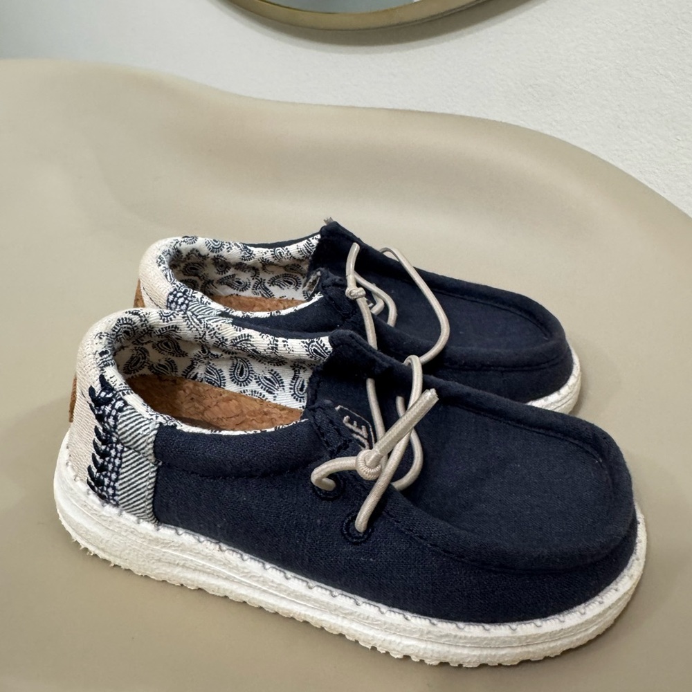 Hey Dude Blue and White Moccasin Shoes with Cozy Lining